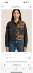 This stylish cropped jacket features a unique two-tone design with soft charcoal corduroy and warm orange plaid. It has snap buttons down the front and two chest pockets for a casual, cool look. Perfect to pair with jeans for an easy everyday outfit.