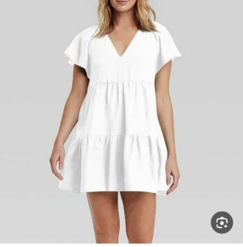 Zkozptok Womens Cute Babydoll Dress Summer Short Sleeve V Neck T Shirts Mini Dress Short Casual Ruffle Tiered Dresses