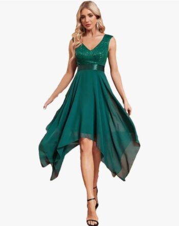 Niiyyjj Women V Neck Sequin Floor Length Evening Dress Wedding Party Cocktail Irregular Formal Dress