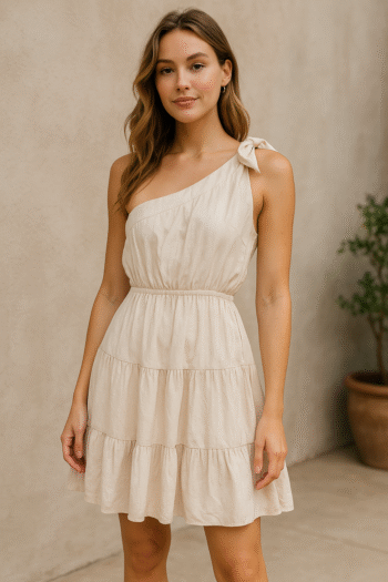 Chic Beige One-Shoulder Summer Dress – Effortless Elegance