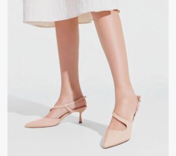 Coutgo Womens Slingback Kitten Heels Closed Pointed Toe Pumps Ankle Strap Comfort Office Dress Shoes