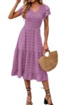 BTFBM Women Casual Summer Short Ruffles Tiered Sleeve Smocked Midi Dresses Bohemian Floral V Neck Wedding Guest Long Dresse