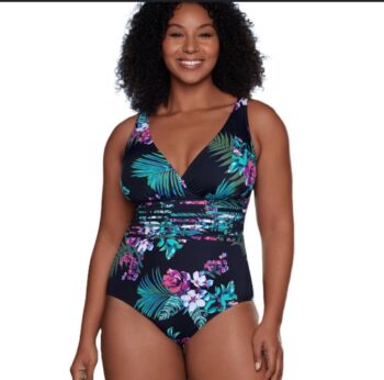 Aqua Green Women's UPF 50 Waist Detail Over The Shoulder One Piece Swimsuit