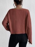 Women's Long Sleeve Boat Neck Plain Tee Casual Drop Shoulder Rib Knit T Shirt Crop Top sparkly