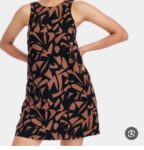 New Day Linen Mini Shift Dress Womens Sleeveless Keyhole Neck Abstract