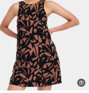 New Day Linen Mini Shift Dress Womens Sleeveless Keyhole Neck Abstract
