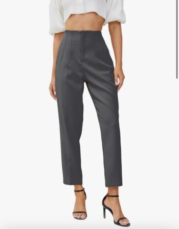 Women's High Waisted Business Trousers Straight Leg Pleated Office Slacks Pants