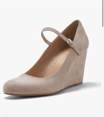 Coutgo Womens Wedge Pumps Dressy Mary Jane Shoes Comfort Wedges Closed Toe Ankle Strap Heeled Shoe