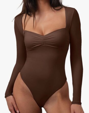 woman’s Neck Bodysuit Tops Fall Fashion Long Sleeve Going Out Tops