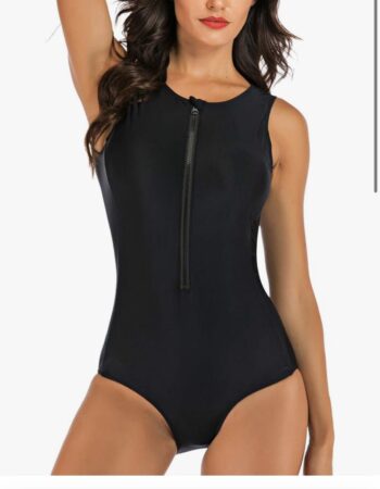 Women's One Piece Sleeveless Swimsuit Athletic Printed Zipper Surfing Monokini Swimwear Bathing Suit