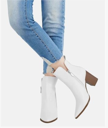 Rilista Womens V Cutout Ankle Boots Pointed Toe Chunky Block Stacked Heel Booties Side Zipper Shoes