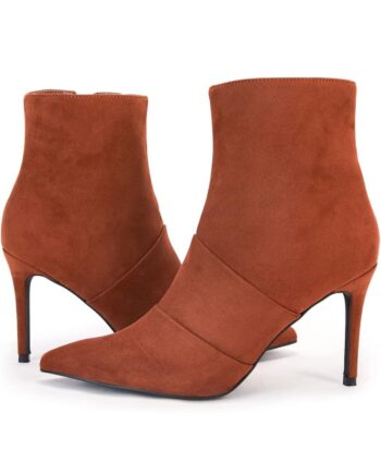 VETASTE Ankle Boots for Women Stiletto High Heel Booties Classical Side Zipper Fashion Single Boot, Brown