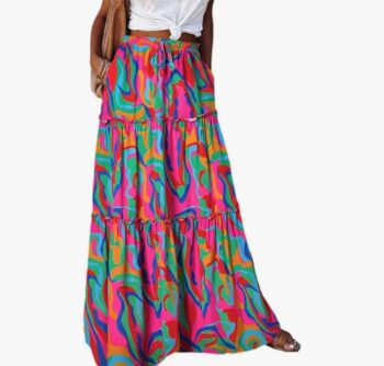 EARKOHA Womens Casual High Waist Tie Paisley Print Long Maxi Skirt with Pockets