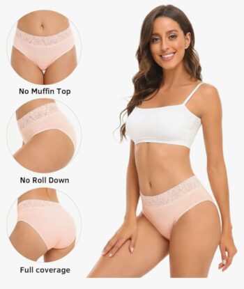 RHYFF Womens Underwear Cotton Bikini Panties Lace Soft Hipster Panty Ladies Stretch Full Briefs 5 Pack