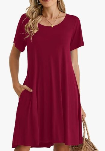 Womens Summer Casual T Shirt Dress Loose Swing Tunic Dress Short Sleeve Sundress with Pockets