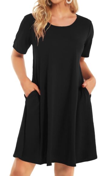 Womens Summer Dresses Beach Casual Loose Tshirt Floral Short Sleeve Flowy Pockets Sundresses