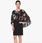 Women's Short Capelet Overlay Dress with Metallic Trim