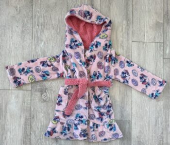 Girls pink bathrobe long sleeve hood fuzzy inside Miney mouse