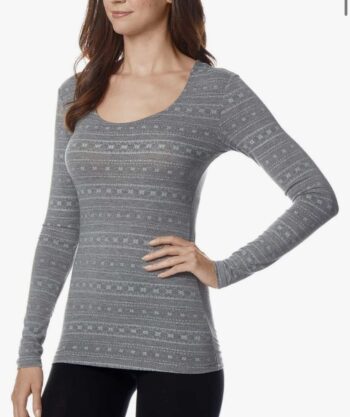 32Degrees Womens Heat Scoop Neck Thermal Top Frozen Snowflake