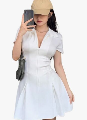 Neck Collar Stretch Athletic Active zip up Polo Dresses