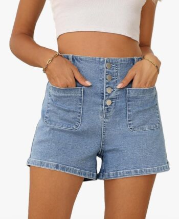 Women's Jean Shorts Button Fly Stretchy High Waisted Jeans Summer Outfit Denim Shorts