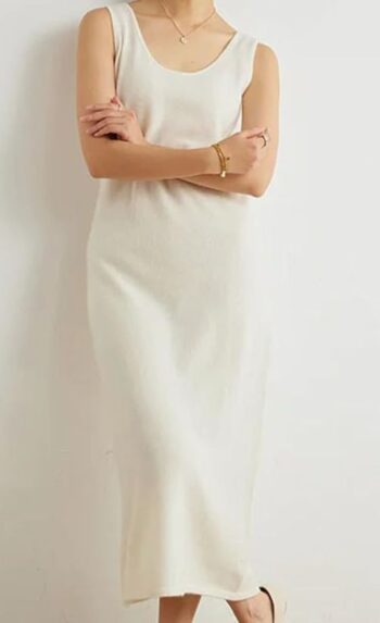 Women's Wool Long Suspender Dress O-Neck Sleeveless Slim Bottoming Sweater Dress