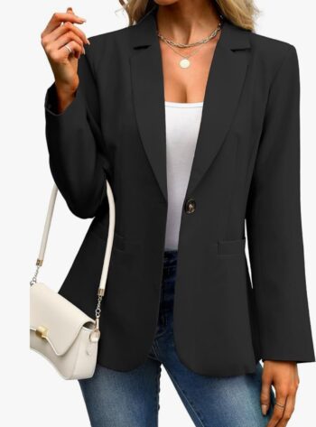 Women's Blazer Business Casual Lightweight Suit - Long Sleeve Slim Fit Work Office Jacket with Pockets