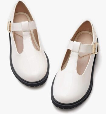 Coutgo Girls Mary Jane Dress Shoes Platform Loafers School Uniform Chunky Heel Closed Toe T-Strap Flats