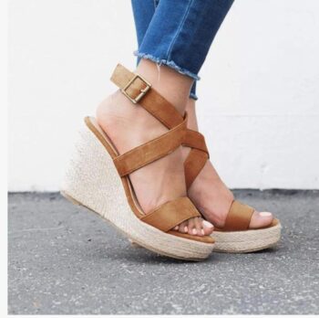 Coutgo Women's Wedge Sandals Cross Strap Espadrille Platform Ankle Buckle Summer Casual Shoes