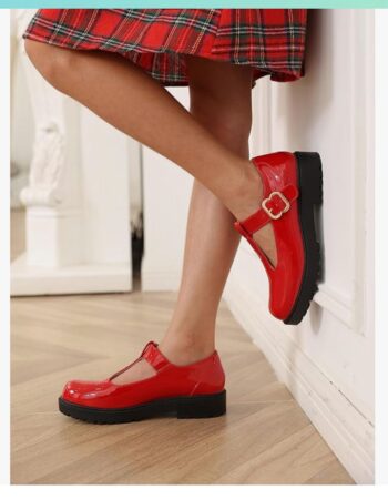Coutgo Girls Mary Jane Dress Shoes Platform Loafers School Uniform Chunky Heel Closed Toe T-Strap Flats