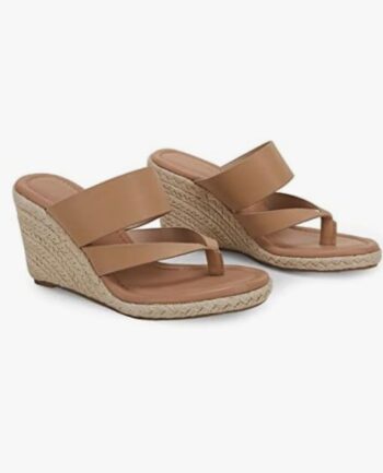 Women's Espadrille Wedge Sandals Platform Thong Leather Strap Slides Backless Slip On Summer Casual Flip Flops