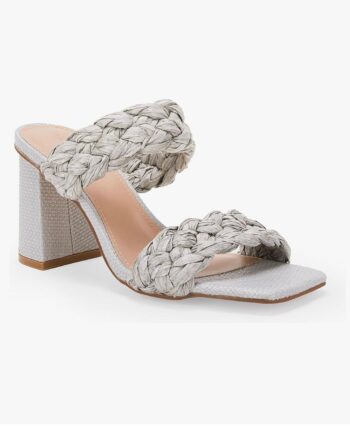 Syktkmx Womens Braided Heels Sandals Chunky Block Heel Double Strap Summer Dressy Sandal, Grey,