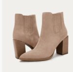 Womens Booties Pointed Toe Stacked Heel Fashion Chelsea Ankle Boots
