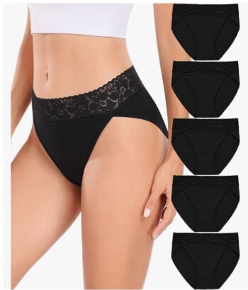 RHYFF Womens Underwear Cotton Bikini Panties High Cut Lace Panty Stretch Hipster Underpants Ladies Briefs