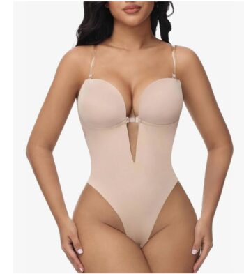 SHAPSHE Backless Shapewear Strapless Deep V Bodysuit for Women Tummy Control Built In Bra Low Back Body Shaper