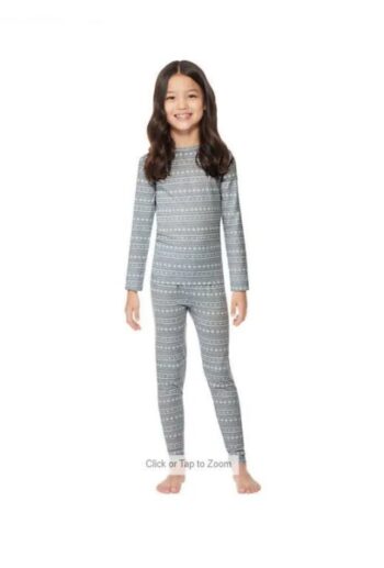 Heat 32 DEGREES Set Kids Base Layer Set Legging Crew Long Shirt Grey Snowflake