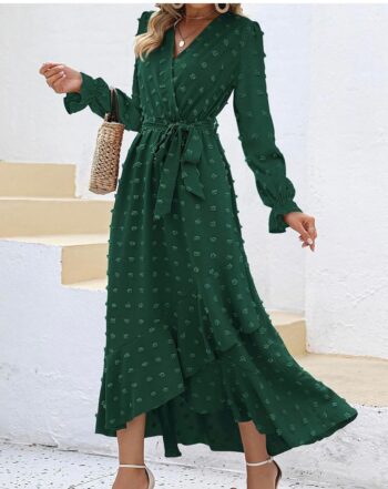BTFBM Womens Boho Cocktail Maxi Dress Fall Fashion 2025 V Neck Long Sleeve Swiss Dot Flowy Slit Wedding Guest Dresses