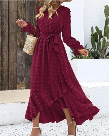 BTFBM Womens Boho Cocktail Maxi Dress Fall Fashion 2025 V Neck Long Sleeve Swiss Dot Flowy Slit Wedding Guest Dresses