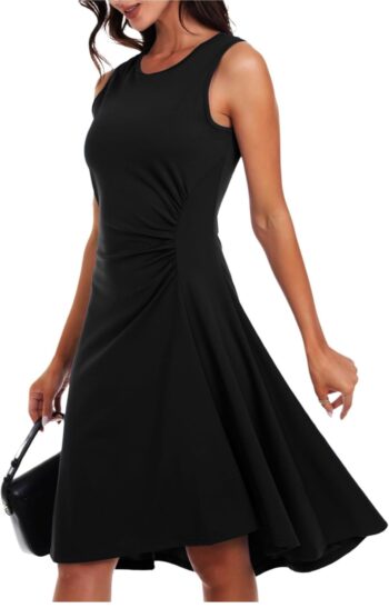 DRESSTELLS Women's Cocktail Dresses 2025, Black Tie Formal Summer Wedding Guest Modest Graduation Party Prom Aline Fit Flare Funeral Dress Black