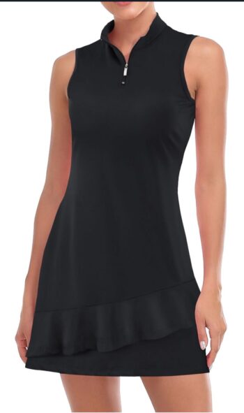Viracy Tennis Dress for Women Sleeveless Golf Dresses with Shorts and Pockets Ruffle Zip Up Stand Collar Golf Outfits