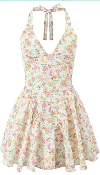 Women's Bow V Neck Strappy Mini Dress Summer Low Waist A-Line Backless Party Robe