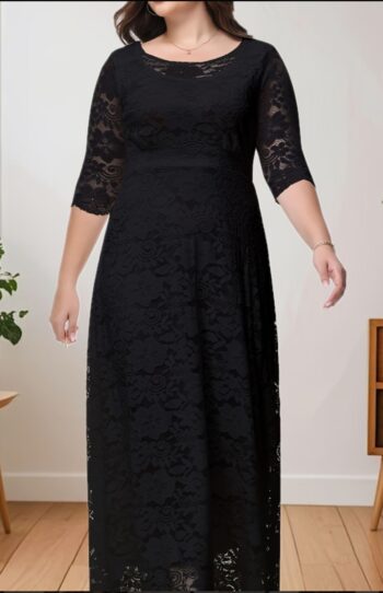 plus size o neck three quarter sleeve lace party evening