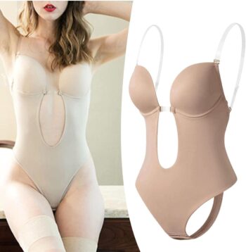 Wowobjects® Women Backless Bodysuit Deep V Neck Body Shaper for Wedding
