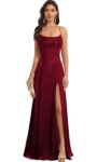 Satin Long Bridesmaid Dresses with Slit for Women Aline Corset Prom Dress PU078