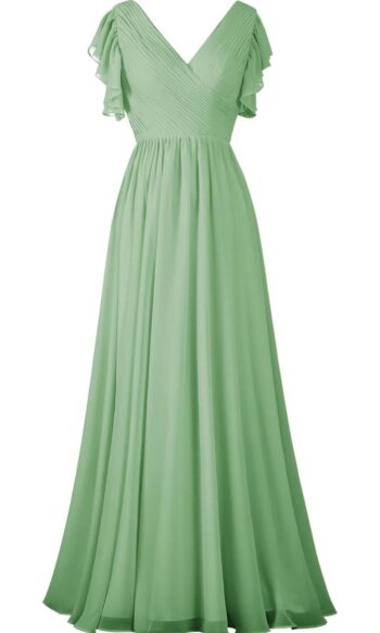 Women's 2023 Elegant Evening Dress Summer V-Neck Ruffles Sleeves Wedding Party Maxi Dresses