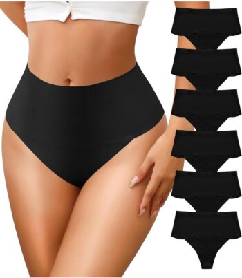 ASIMOON High Waisted Thongs Underwear for Women Seamless Underwear Ladies Soft No Show High Cut Panties 6 Pack