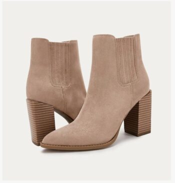 Women's Chunky High Heel Ankle Boot – Beige Suede with Classic Chic Style