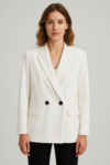 Women Double Breasted Loose Fitting Blazer Coat Vintage Long Sleeve Pockets Outerwear white