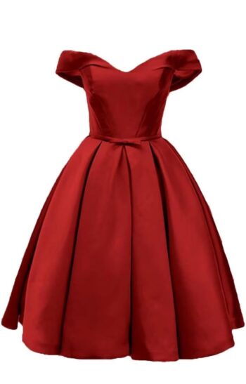 Dydsz Women's Off Shoulder Satin Prom Dress Short Homecoming Dresses Bridesmaid Gown