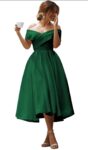 BOLENSYE Off The Shoulder Satin Bridesmaid Dresses A Line Ruched Formal Wedding Guest Dress with Pockets